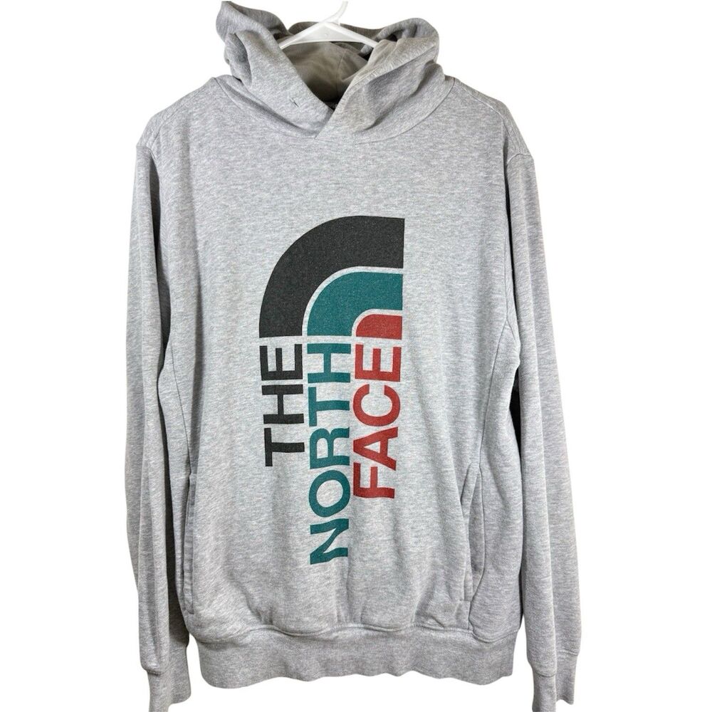 The North Face Hoodie Gray Spellout Logo Men’s Size Medium EUC